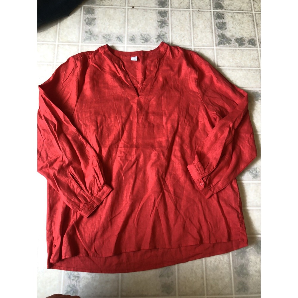 old navy Linen Blend Sz Medium Orange Long Sleeve Tunic Split neck